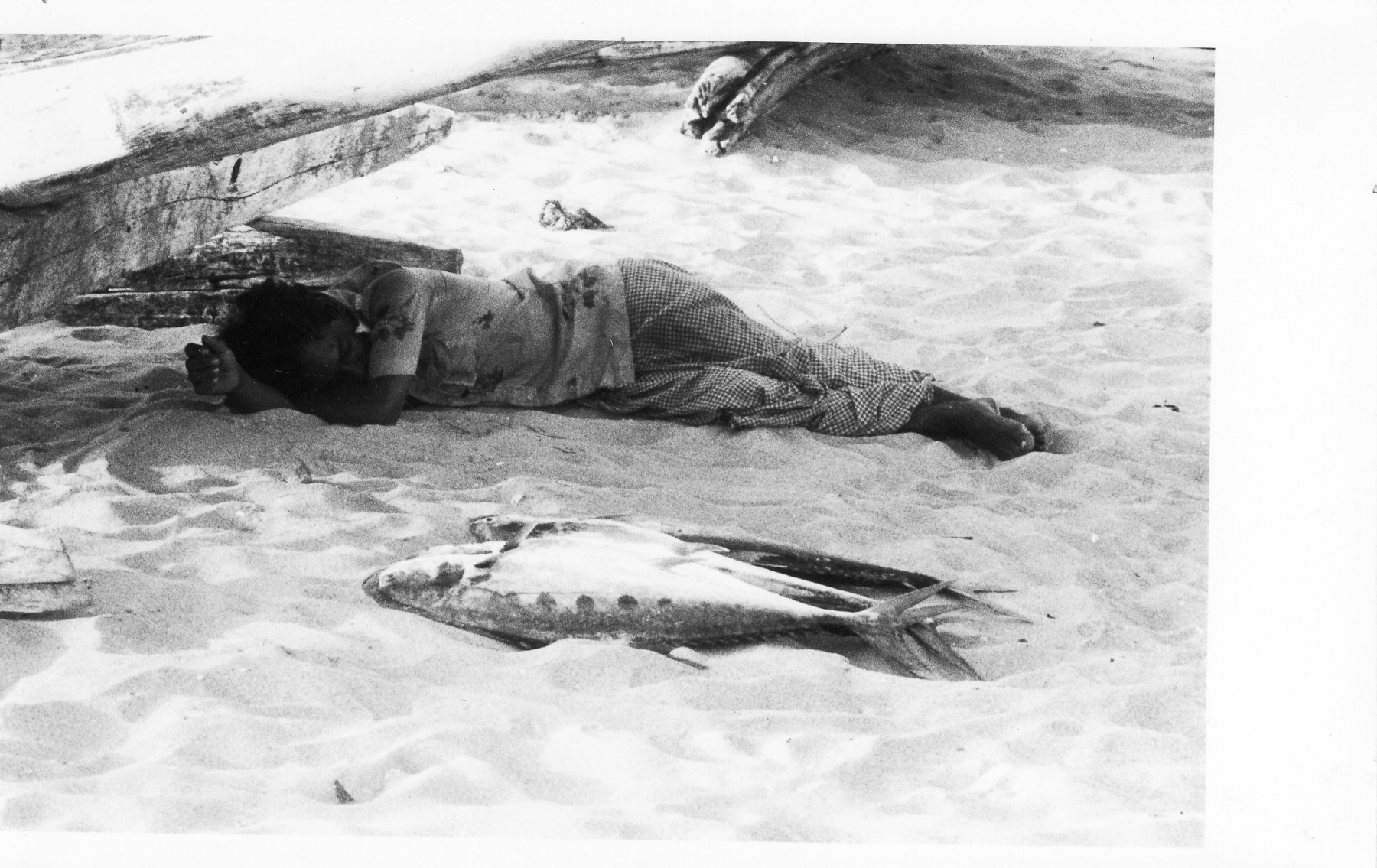 Fish and sleeping fisher, Tamil Nadu 1980s